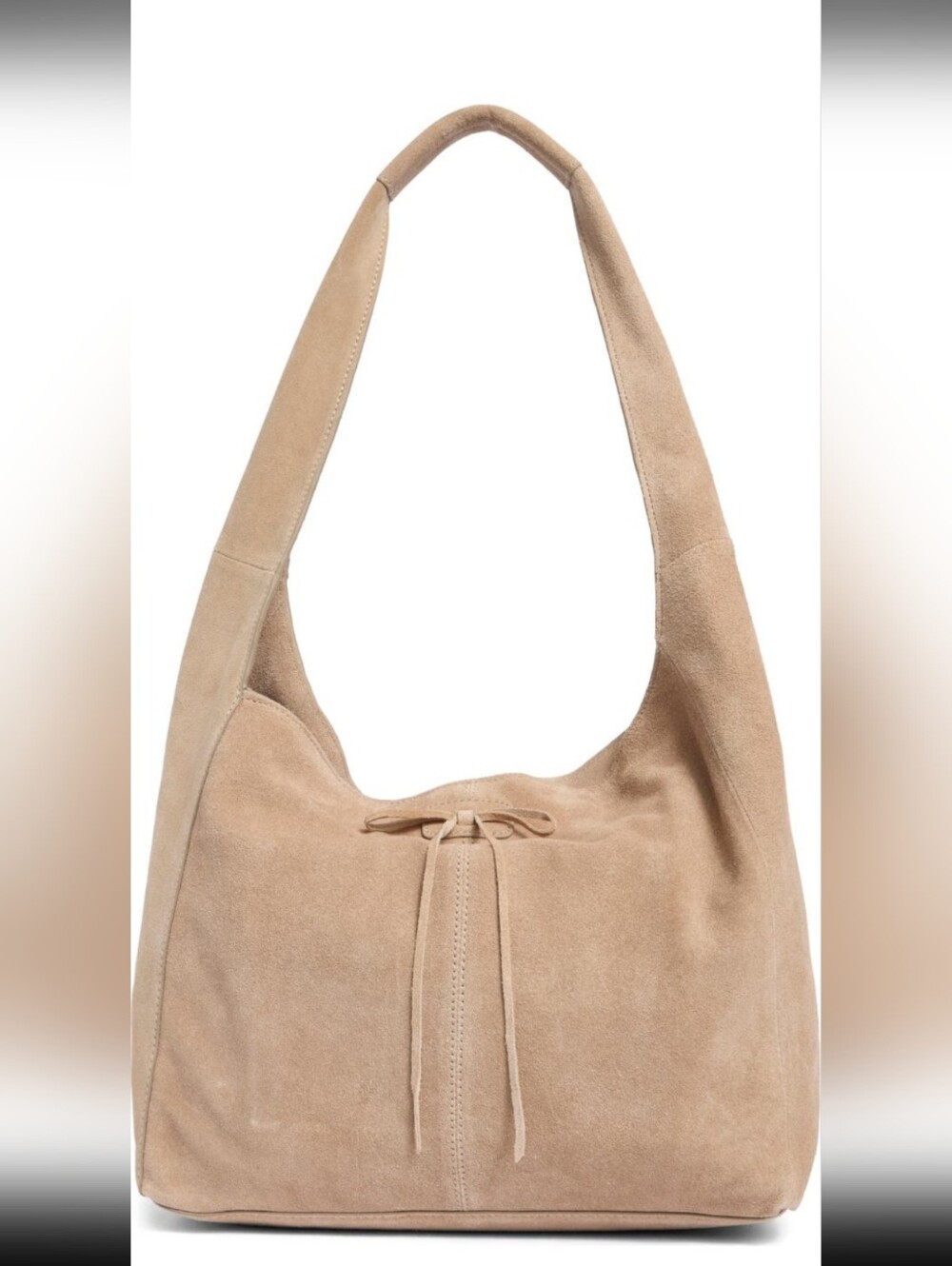 Lucky Brand Suede Hobo Shoulder Bag in Beige